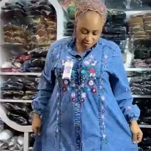 Embroidered Denim Dress with Floral Design